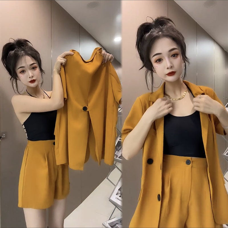 2024 Casual Blazer Shorts Set for Women Black - Image 3