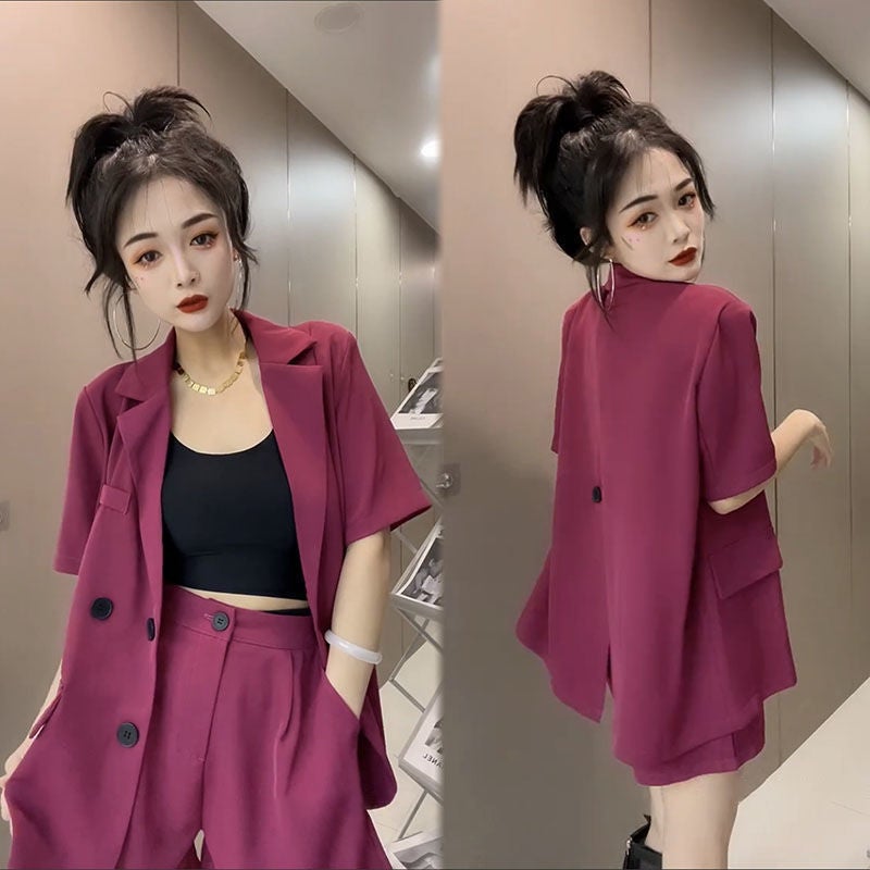 2024 Casual Blazer Shorts Set for Women Black - Image 2