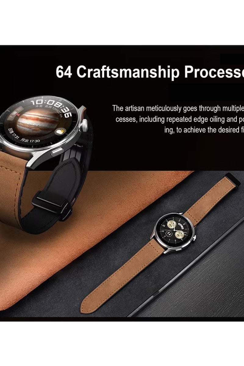 X-level 22mm Leather Watch Strap with Magnetic Buckle Design, Compatible with Huawei GT3/4 46mm, GT3 Pro, Huawei Watch 3, GT2e, GT2 Pro, GT2 42/46mm, Samsung Galaxy Watch 3 45mm/Gear S3(Green+Black+Brown) - Image 2