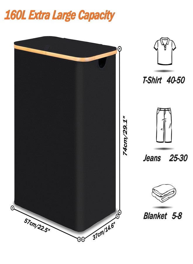 efluky Laundry Hamper with Lid, Trio Laundry Hamper with Removable Bags, 3 Sections Dirty Clothes Basket with Handles for Bathroom, Bedroom & Laundry Room, 160L Black - Image 2