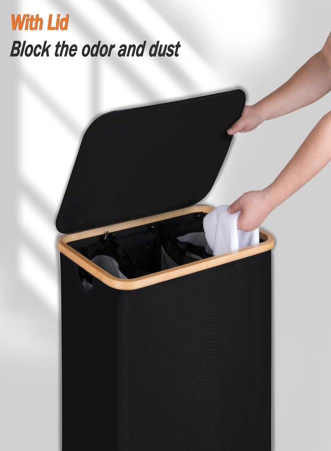 efluky Laundry Hamper with Lid, Trio Laundry Hamper with Removable Bags, 3 Sections Dirty Clothes Basket with Handles for Bathroom, Bedroom & Laundry Room, 160L Black - Image 3