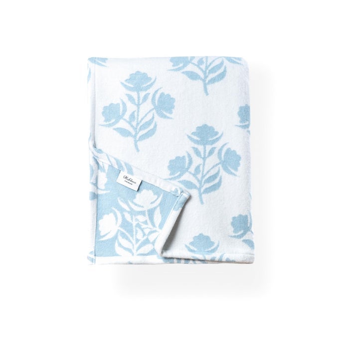 COASTAL DECORATIVE THROW BLANKET FOR PATIO COUCH SOFA BABY BLUE FLORAL WITH PIPING 50X69