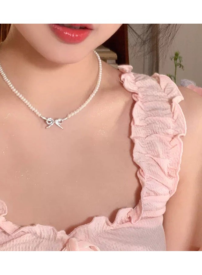 Goolsky Elegant Pearl Bow Necklace for Women – Dainty Luxury Choker, French-Inspired Minimalist Jewelry, Daily/Party/Formal Wear - Image 3