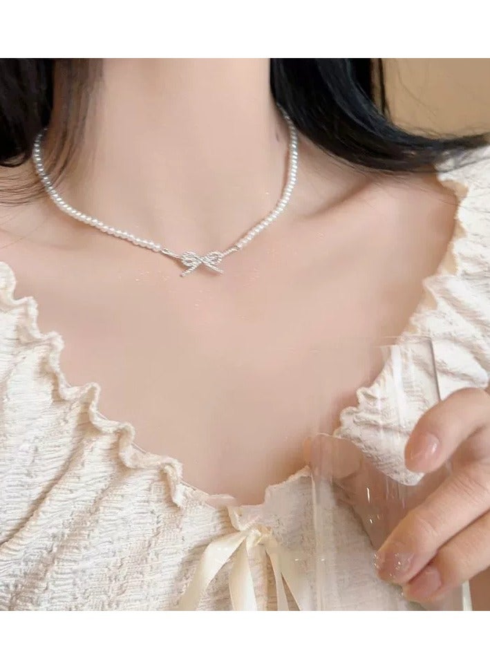 Goolsky Elegant Pearl Bow Necklace for Women – Dainty Luxury Choker, French-Inspired Minimalist Jewelry, Daily/Party/Formal Wear - Image 4