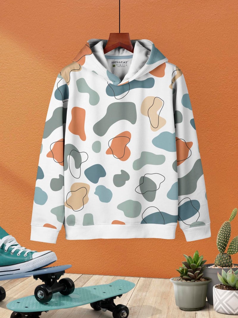 HELLCAT Trendy Printed Cotton Blend Hoodie Sweatshirt for Boys_White1_15-16 Years - Image 3