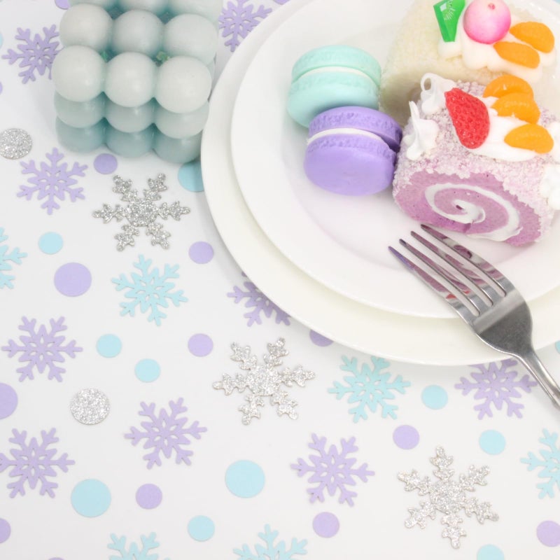 Blopee Snowflake Confetti, 300 PCS Snow Confetti for Winter Wonderland Party Decorations, Purple Blue and Silver Snowflake Winter Wonderland Decorations - Image 3