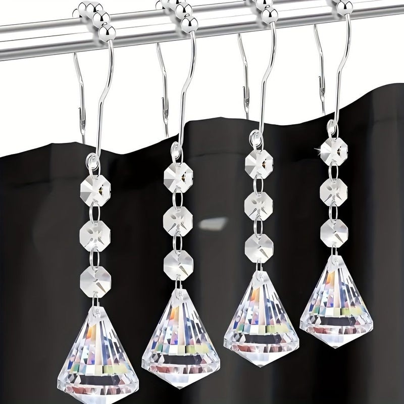 12 Pieces Snowflake Faux Crystal Bead Bathroom Shower Curtain Rings Decorative Hooks - Image 1