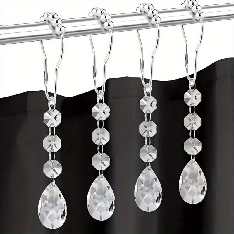 12 Pieces Snowflake Faux Crystal Bead Bathroom Shower Curtain Rings Decorative Hooks - Image 2