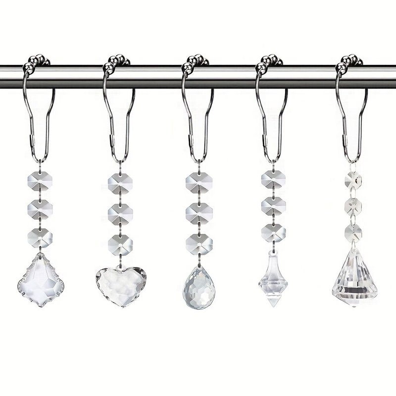 12 Pieces Snowflake Faux Crystal Bead Bathroom Shower Curtain Rings Decorative Hooks - Image 4