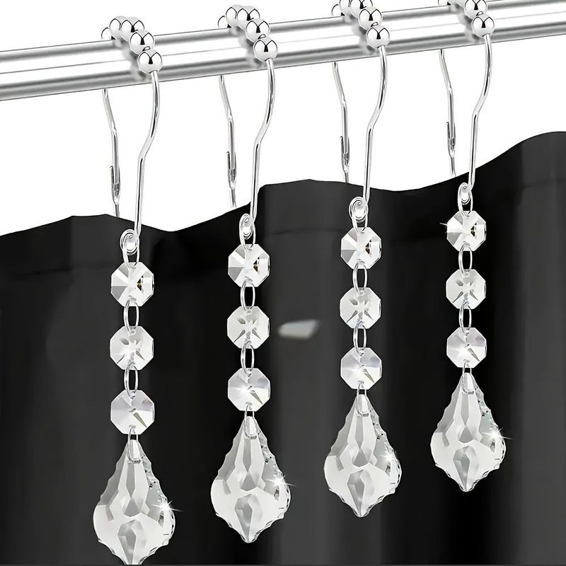 12 Pieces Snowflake Faux Crystal Bead Bathroom Shower Curtain Rings Decorative Hooks - Image 5