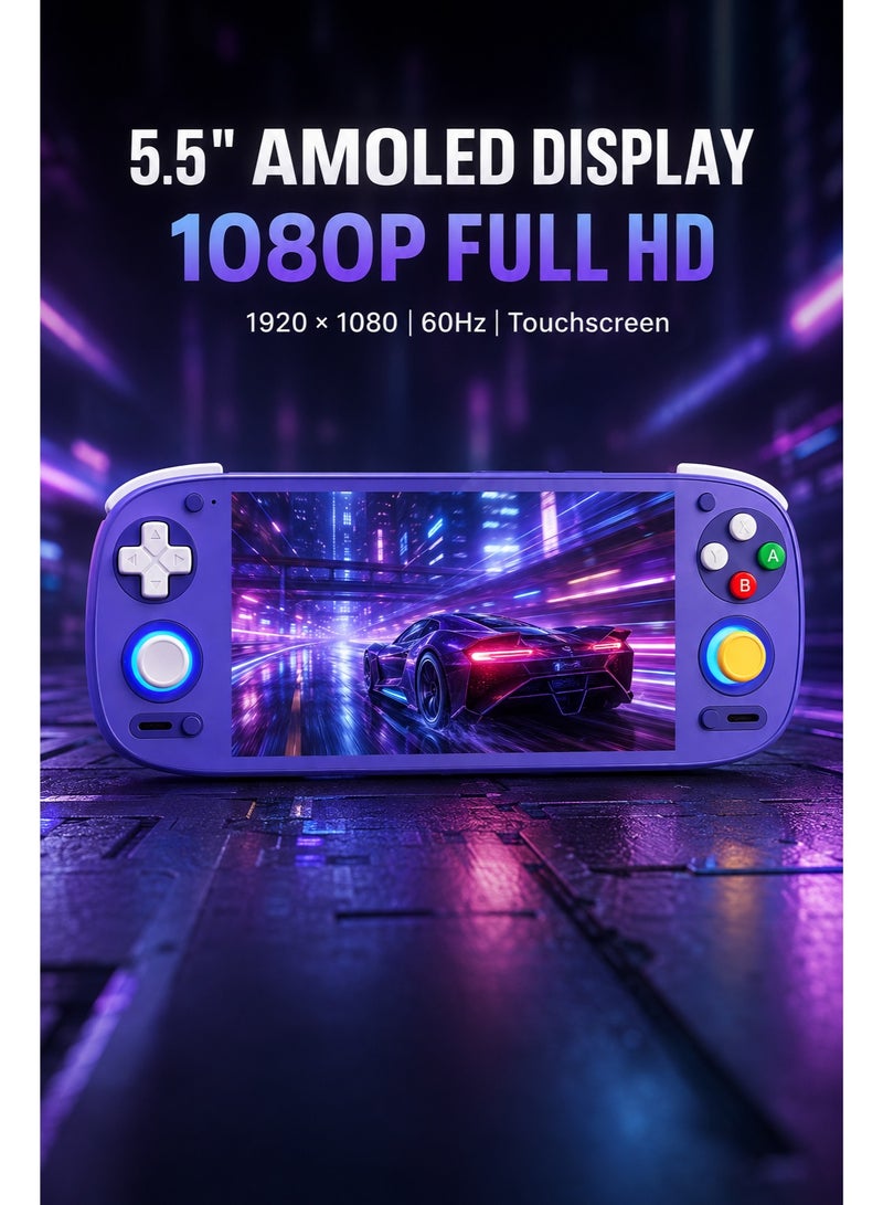 جيب الرجعية جهاز ألعاب محمول Retroid Pocket G2 يعمل بنظام أندرويد، معالج Snapdragon G2 من الجيل الثاني، شاشة AMOLED تعمل باللمس مقاس 5.5 بوصة بدقة 1080 بكسل، ذاكرة وصول عشوائي 8 جيجابايت، سعة تخزين 128 جيجابايت، عصا تحكم Hall، نظام تشغيل أندرويد 15، واي فاي 6، بطارية 5000 مللي أمبير، لون بنفسجي - Image 2