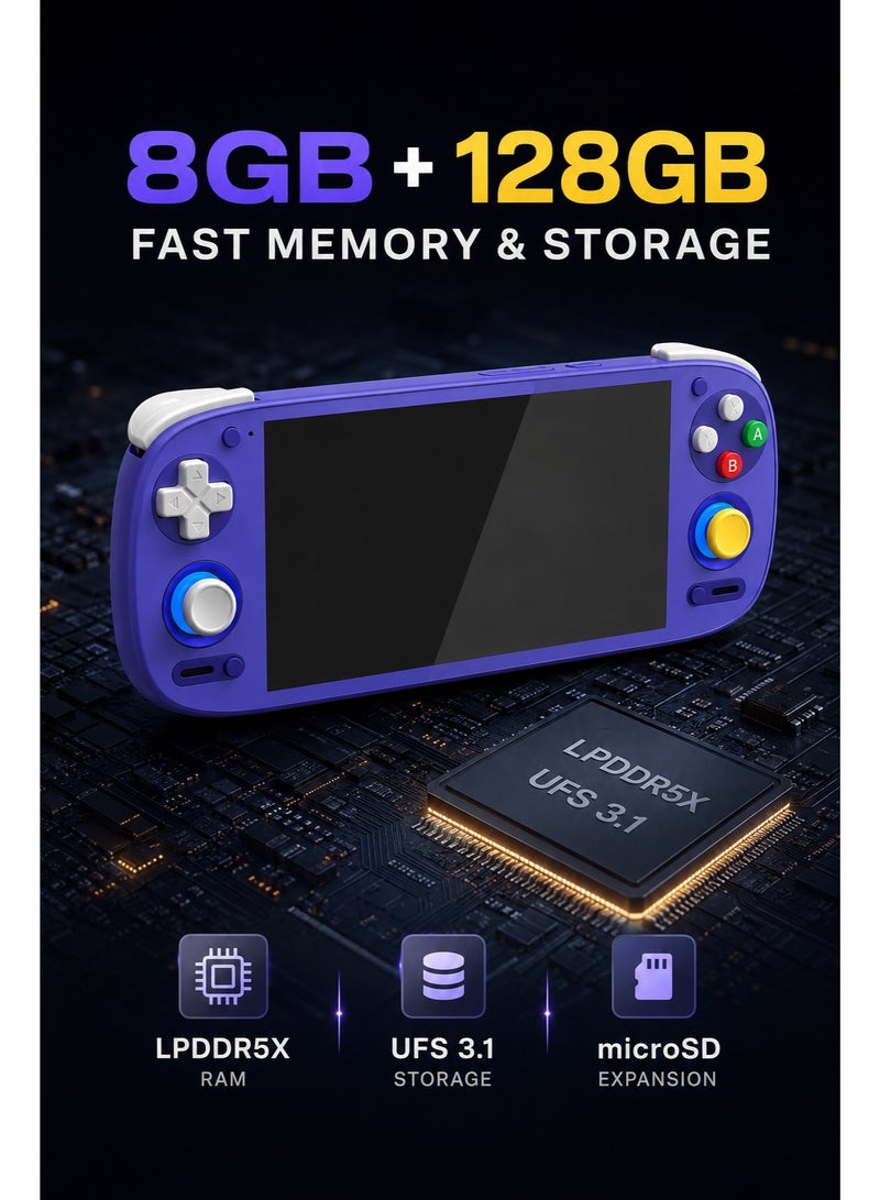 جيب الرجعية جهاز ألعاب محمول Retroid Pocket G2 يعمل بنظام أندرويد، معالج Snapdragon G2 من الجيل الثاني، شاشة AMOLED تعمل باللمس مقاس 5.5 بوصة بدقة 1080 بكسل، ذاكرة وصول عشوائي 8 جيجابايت، سعة تخزين 128 جيجابايت، عصا تحكم Hall، نظام تشغيل أندرويد 15، واي فاي 6، بطارية 5000 مللي أمبير، لون بنفسجي - Image 5