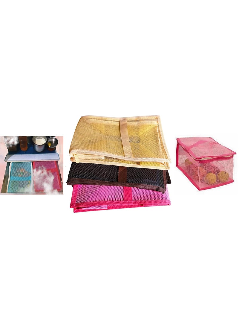 Generic - Foldable Plastic Fruit Vegetable Storage Mesh Net Basket With Zipper and Handle For Fridge Refrigerator Dining Table - Protect Fruits Vegetables From Small Flies Insects Dust (Multi-Coloured) (2) - Image 1