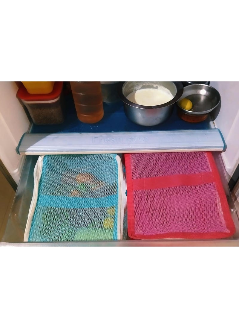 Generic - Foldable Plastic Fruit Vegetable Storage Mesh Net Basket With Zipper and Handle For Fridge Refrigerator Dining Table - Protect Fruits Vegetables From Small Flies Insects Dust (Multi-Coloured) (2) - Image 1