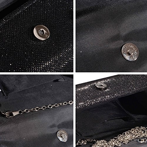 Outrip Women's Evening Bag Clutch Purse Glitter Party Wedding Handbag with Chain (Black) - Image 5