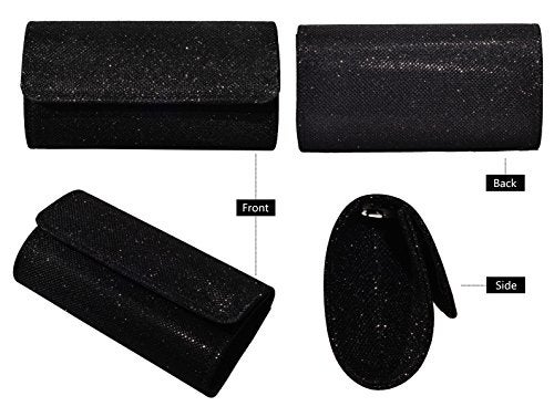 Outrip Women's Evening Bag Clutch Purse Glitter Party Wedding Handbag with Chain (Black) - Image 3