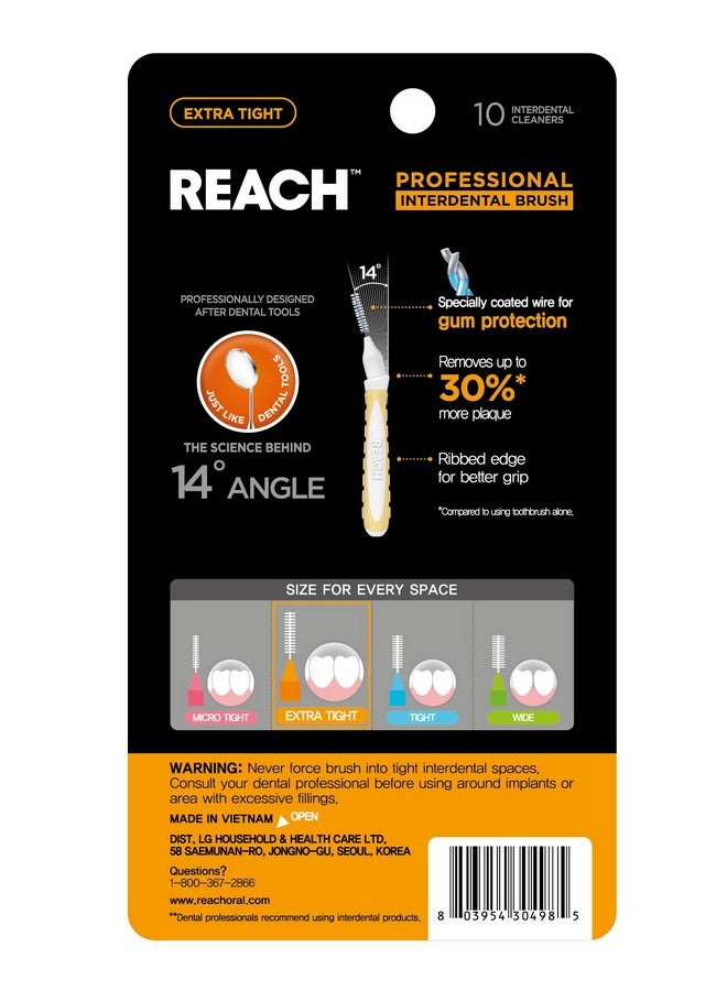 Reach Interdental Brush Cleaners, 0.7mm, Extra Tight, Sensitive Gum Protection, Plaque Remover for Teeth, Braces Flossers, Braces Brush, Dental Toothbrushes, Oral Care, 1 Pack, 10 Count - Image 2