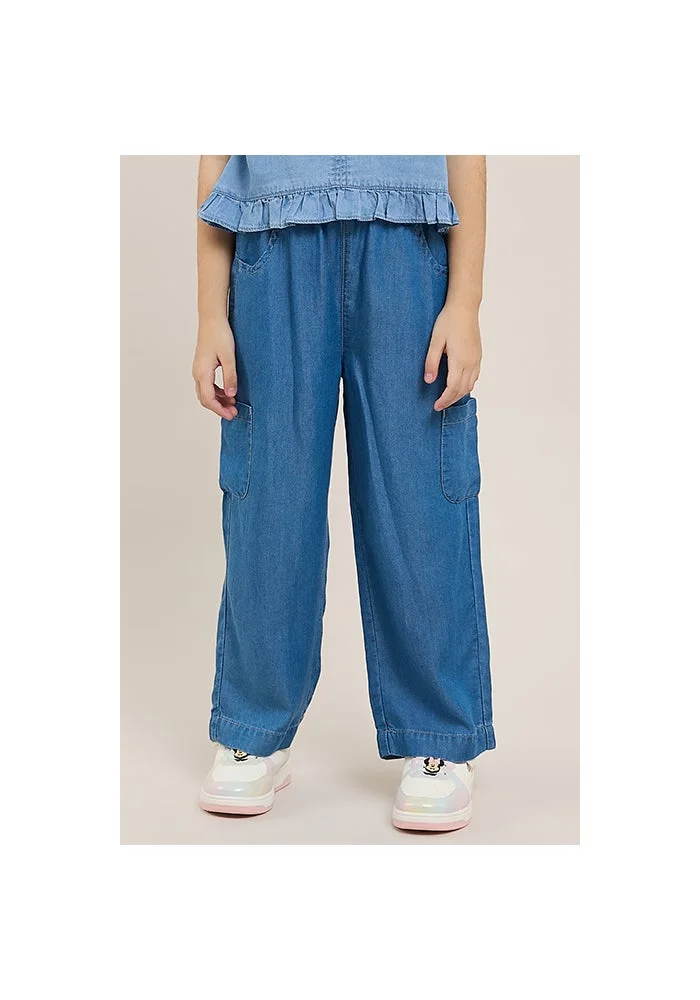 R&b Washed Wide Leg Pants with Elastic Waist