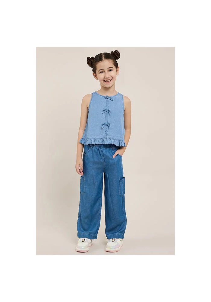 R&b Washed Wide Leg Pants with Elastic Waist