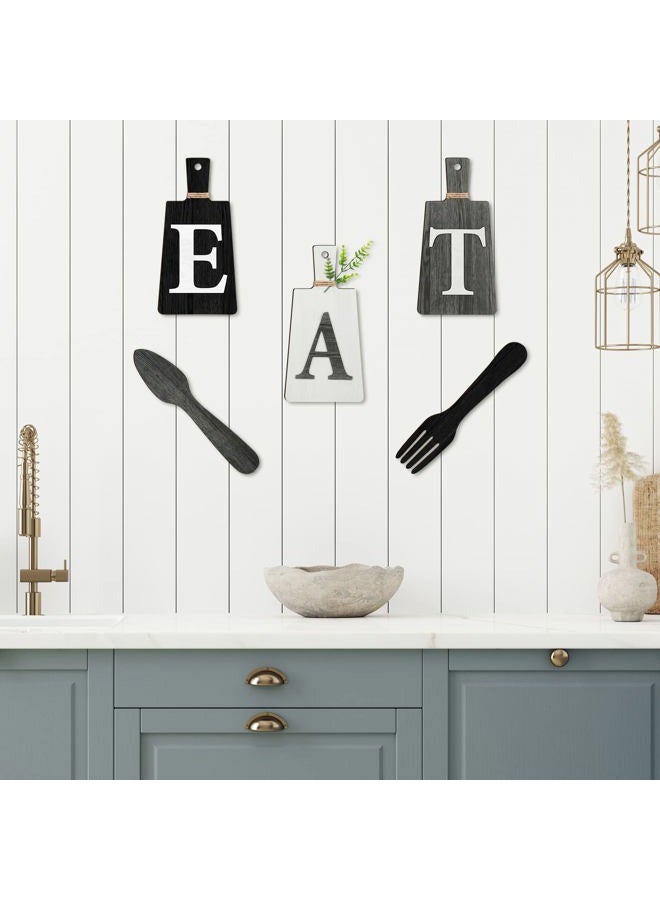 Jetec Cutting Board Eat Sign Set Hanging Art Kitchen Eat Sign Fork and Spoon Wall Decor Rustic Primitive Country Farmhouse Kitchen Decor for Kitchen and Home Decoration (Black, White, Gray) - Image 5