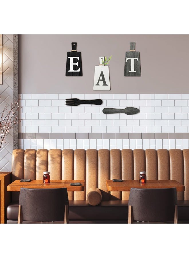 Jetec Cutting Board Eat Sign Set Hanging Art Kitchen Eat Sign Fork and Spoon Wall Decor Rustic Primitive Country Farmhouse Kitchen Decor for Kitchen and Home Decoration (Black, White, Gray) - Image 4