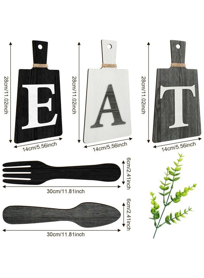 Jetec Cutting Board Eat Sign Set Hanging Art Kitchen Eat Sign Fork and Spoon Wall Decor Rustic Primitive Country Farmhouse Kitchen Decor for Kitchen and Home Decoration (Black, White, Gray) - Image 2