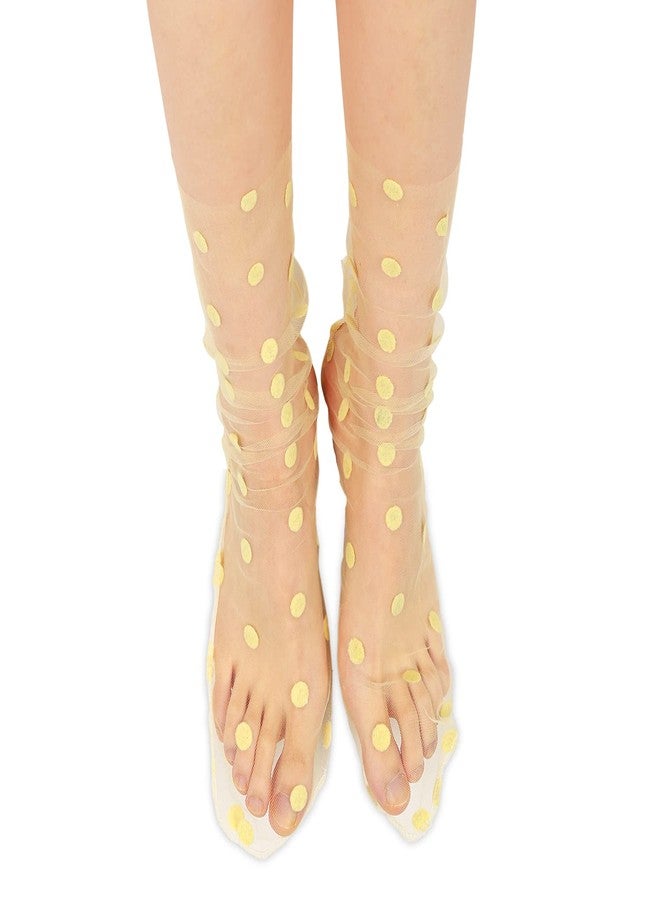 Violet Mist Womens Black Lace Socks Novelty Mesh Sheer Socks Fashion Decorated Lace Loose Tulle Ankle Sock Cute Thin Transparent See Through Crew Sock, 3Pack-Polka Dot - Image 4