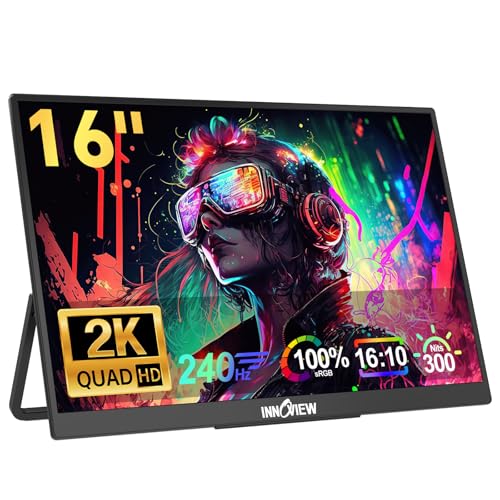 InnoView 16" 240Hz Portable Monitor 2K 2560x1600 100% sRGB Portable Gaming Monitor Supports 144Hz Refresh Rate Monitors Type-C HDMI Built-in Speakers Laptop Screen Extender for Surface PS5 Switch Xbox - Image 1