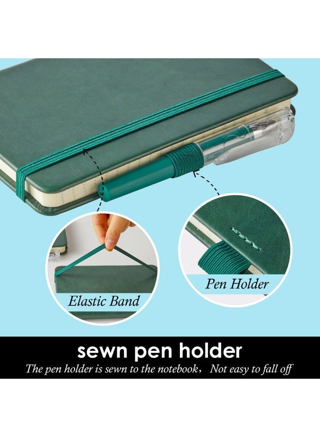 NIRMIRO 3 Pack Pocket Notebook Journals, Mini Small Leather Lined Journal Notebooks for Note Taking, Small Notepad with Pen Holder, Dark Green - Image 2