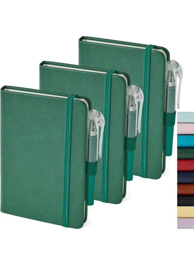 NIRMIRO 3 Pack Pocket Notebook Journals, Mini Small Leather Lined Journal Notebooks for Note Taking, Small Notepad with Pen Holder, Dark Green - Image 1