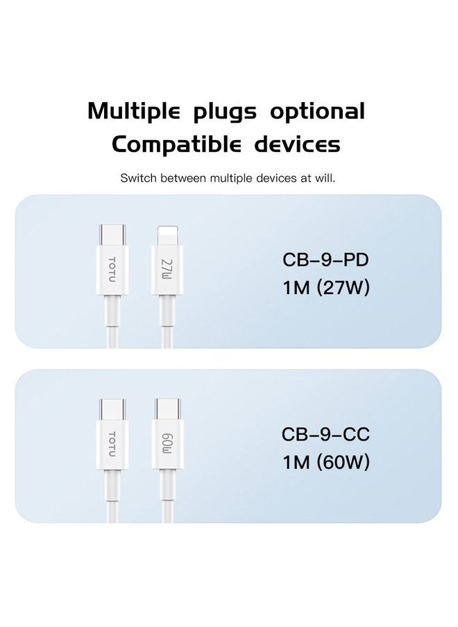توتو TOTU CB-9-PD 27W USB-C / TYPE-C إلى 8 دبوس كابل بيانات TPE ، الطول: 1M (أبيض)  - Image 2