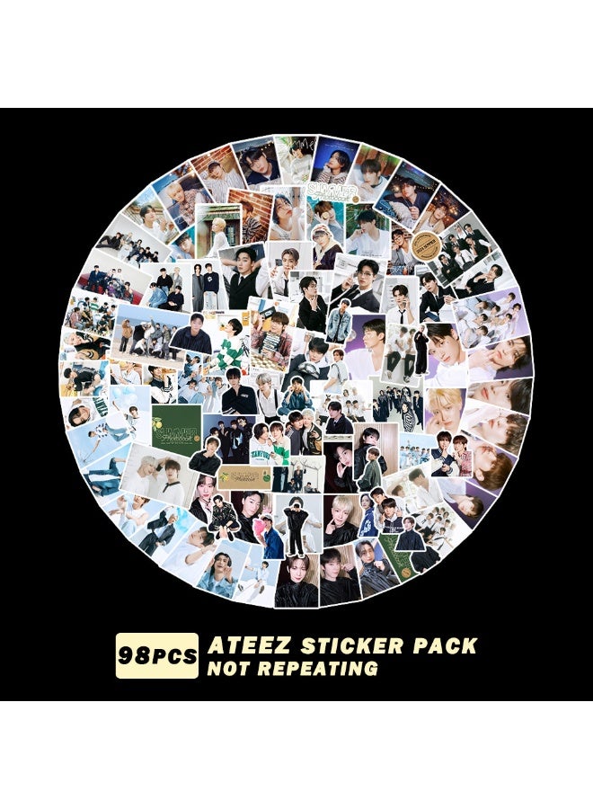NIBEMINENT 98 Pcs Kpop ATEEZ SUMMER Deco Kit Waterproof Stickers, High Definition Printing Bright Colors, Suitable for Laptop Skateboard Luggage Water Bottle Guitar DIY - Image 1