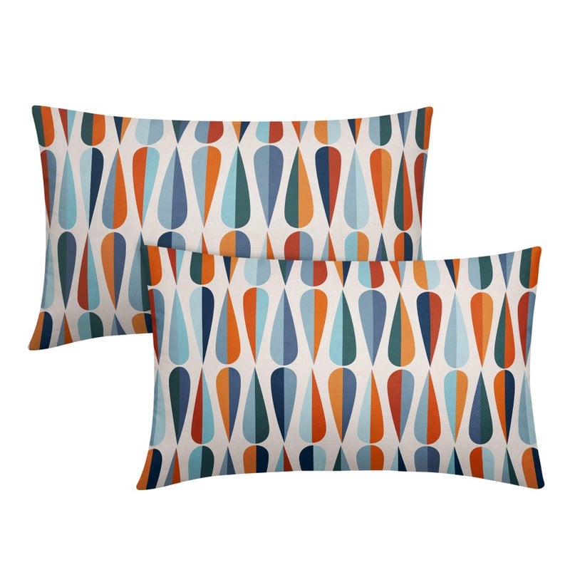 MidCentury Lumbar Pillow Covers 12X20 In Blue Orange Drop Shapes Rectangle Pillow Cases Modern Retro Cotton Linen Throw Pillows Set of 2 Home Decor For Living Room Couch Cushion Porch Patio Outdoor