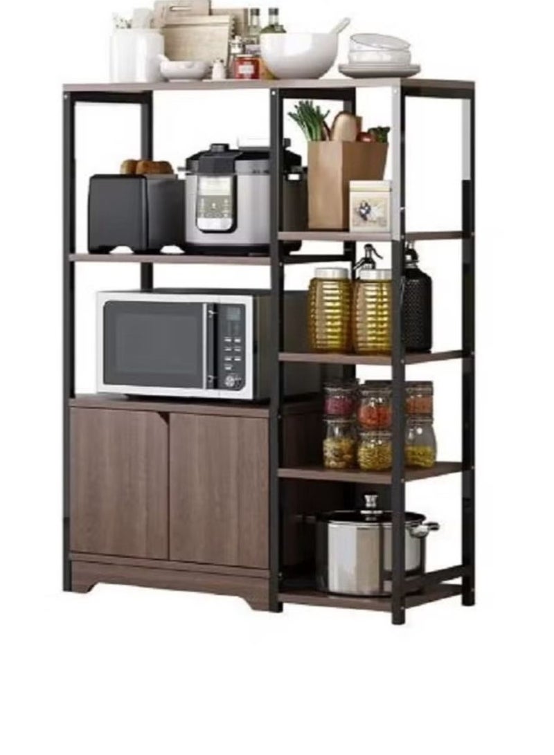 EXPERT Kitchen Standing Shelf Units Kitchen Rack with Storage Cabinet 4-Tier Microwave Oven Stand Spice Holder, Black - Image 1