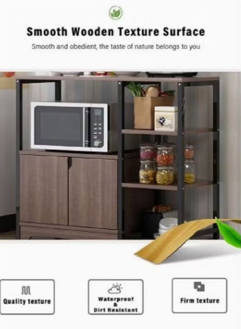 EXPERT Kitchen Standing Shelf Units Kitchen Rack with Storage Cabinet 4-Tier Microwave Oven Stand Spice Holder, Black - Image 2