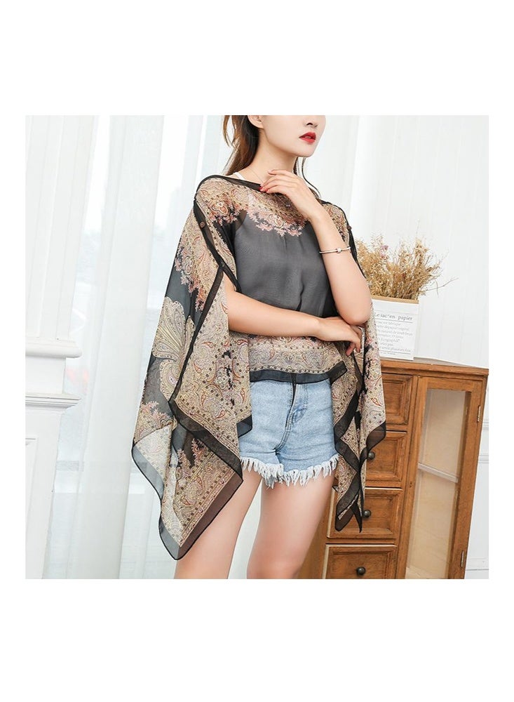 زيمي شال نسائي بنمط بيزلي عتيق، تطابق اللون الأسود والبني متقدم، مادة شيفون خفيفة، قطع غير منتظمة فريدة من نوعها، يمكن استخدامه كملابس حماية من الشمس أو ديكور، 155*100 سم، عصري ومتعدد الاستخدامات - Image 5