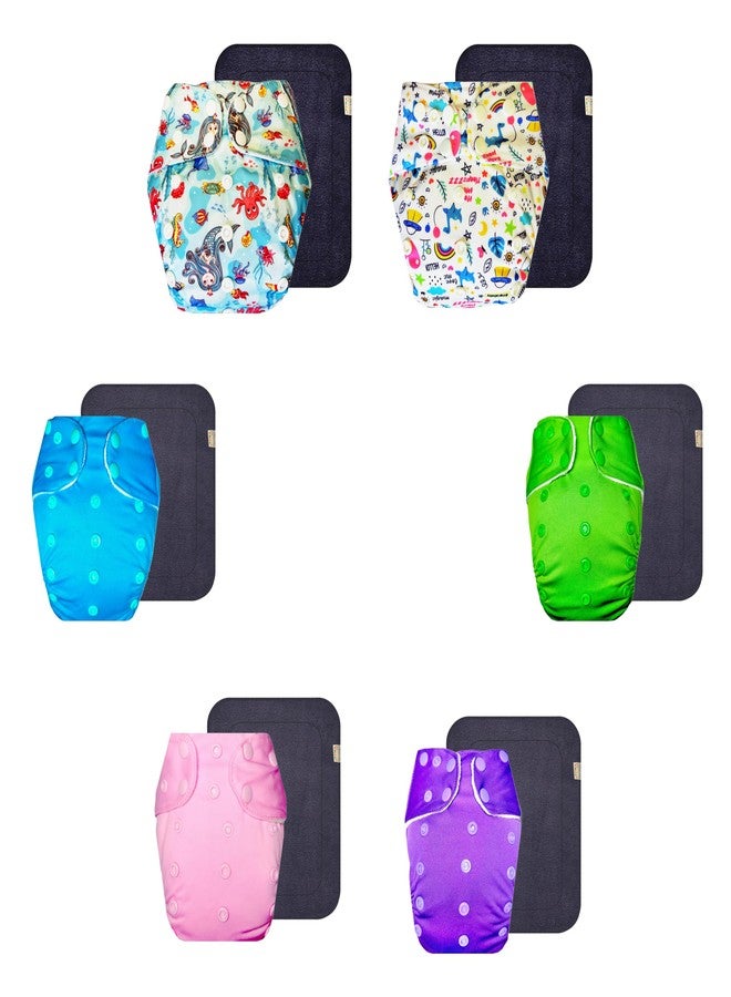 Dumbledo Premium Cloth Diaper with Gray Insert (Pack of 6) | Dry Feel and Comfortable | Breathable | Quick Dry | Worry-Free Diapering | 3 Months - 3 Years | Unisex Baby - Image 1