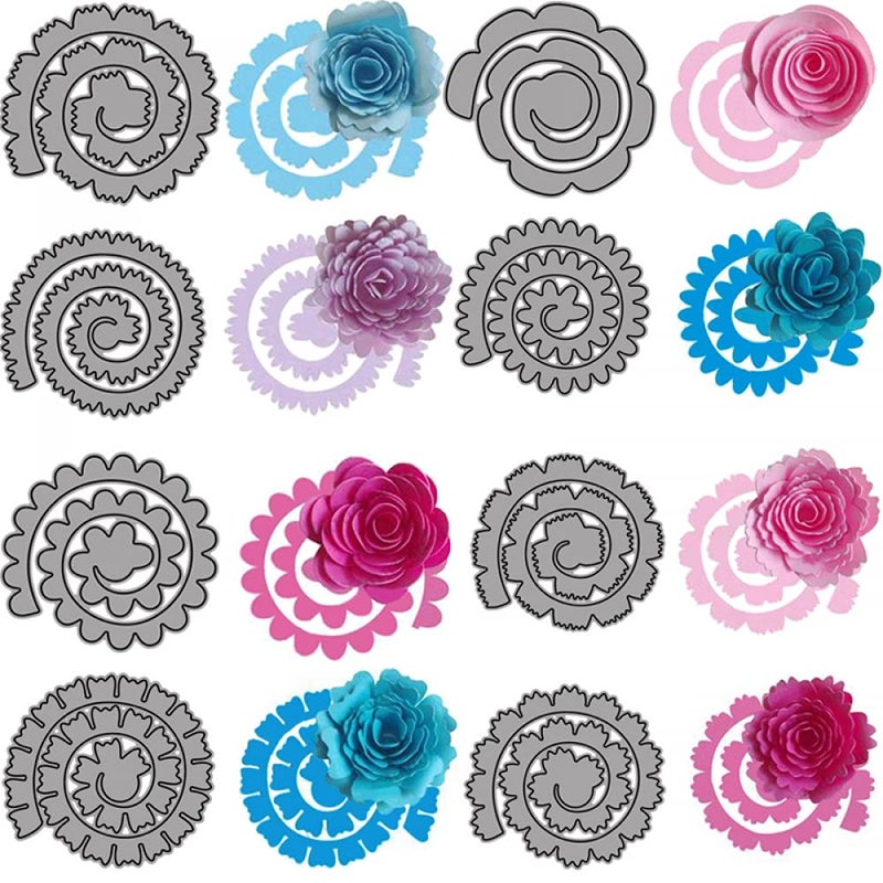 CYFUN DESIGN 8Pcs 3D Flowers Spiral Metal Cutting Dies for Card Making DIY Scrapbooking Embossing Stencil Die Cuts Punch Template Mould Arts Crafts Metal Cutting Dies for Paper Crafting Handmade Crafts