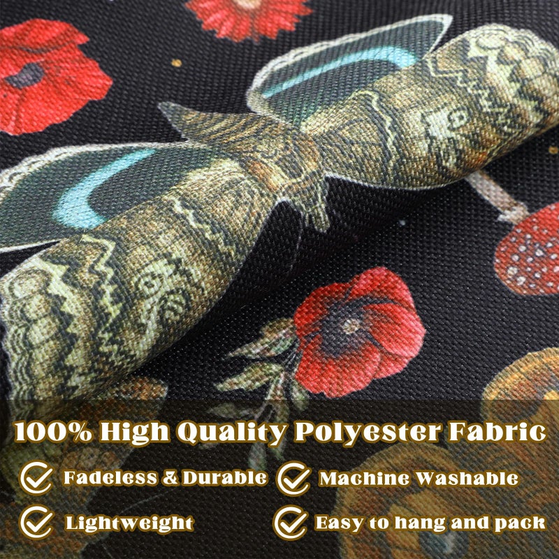 Tegeme Vintage Tapestry 52 x 13 Inch, Long Vertical Wall Hanging Reference Illustrative Botanical Insect Tassel Tapestry for Bedroom Living Room Home Decoration (Poppy Moth) - Image 3