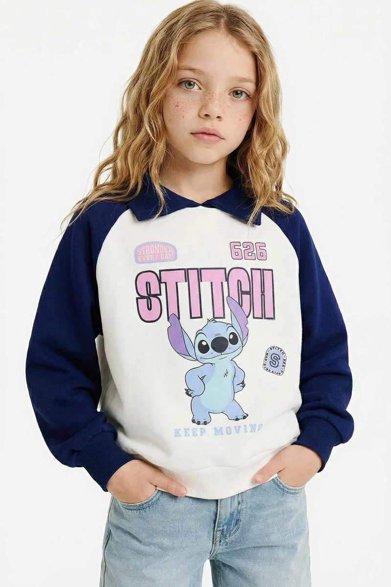DeFacto Girl Disney Lilo &amp; Stitch Polo Neck Soft Lining Oversize Sweatshirt