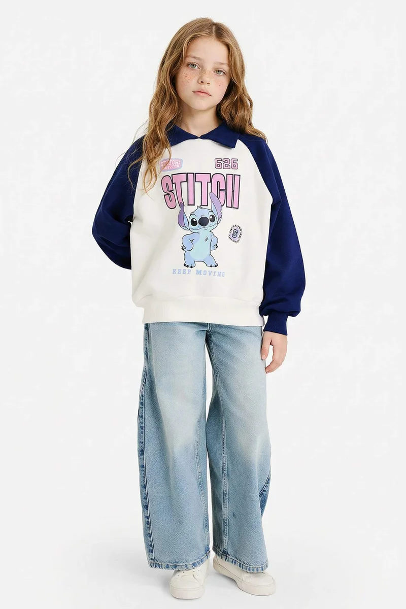 DeFacto Girl Disney Lilo &amp; Stitch Polo Neck Soft Lining Oversize Sweatshirt