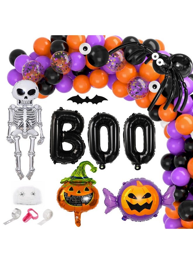 Garma Halloween Balloons Garland Arch Kit, 129pcs Black Orange Purple Halloween Balloons Decorations with Confetti Balloons Pumpkin Skeleton Bat Ghost BOO Foil Balloons for Halloween Birthday Party Supplies - Image 1