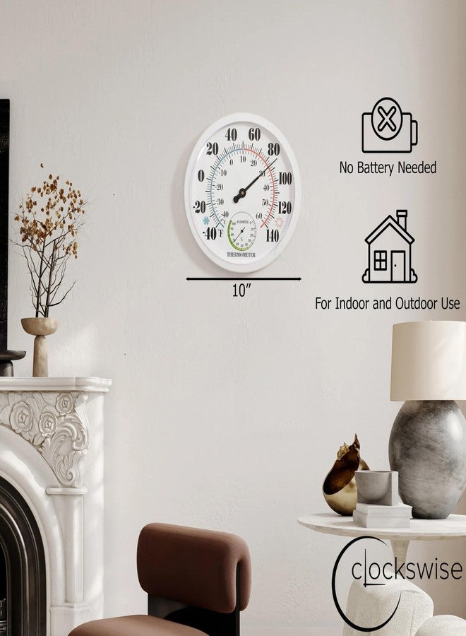 Clockswise 10" Outdoor Indoor Wall Thermometer and Hygrometer Combo Temperature & Humidity Gauge with Fahrenheit & Celsius Scale Decorative Weather Monitor for Home Garden Greenhouse or Office, White - Image 2