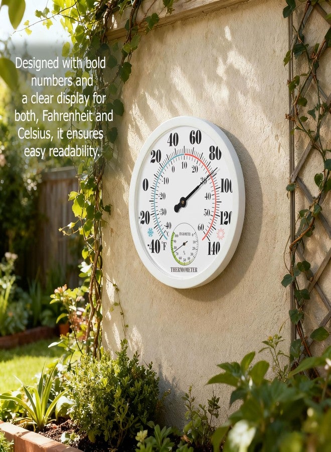 Clockswise 10" Outdoor Indoor Wall Thermometer and Hygrometer Combo Temperature & Humidity Gauge with Fahrenheit & Celsius Scale Decorative Weather Monitor for Home Garden Greenhouse or Office, White - Image 3