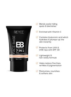 Renee Face Base Bb Cream 7 In 1 With Spf 30 Pa+++Butterscotch 30Ml; Enriched With Hyaluronic Acid & Vitamin C; Hydrates Nourishes & Smoothens Skin  - Image 3