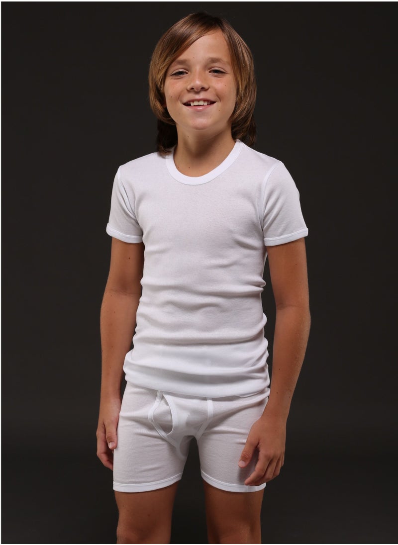 DeloPik Cotton Boys White Undershirt Round Neck Tshirt and boxer, Boys white Underwear set(pack of 12)(1-2 YEARS)  - Image 1