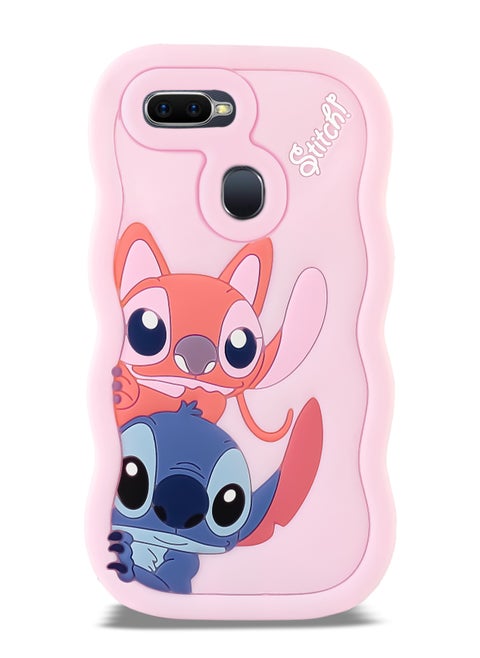 Lilo and Stitch Cartoon 3D Wavy Soft Silicone Phone Case for Oppo F9 (Light Pink)