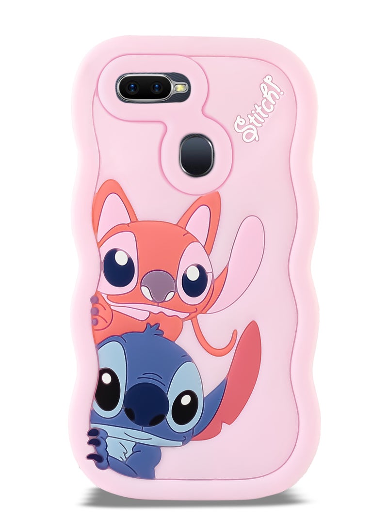 Lilo and Stitch Cartoon 3D Wavy Soft Silicone Phone Case for Oppo F9 (Light Pink)