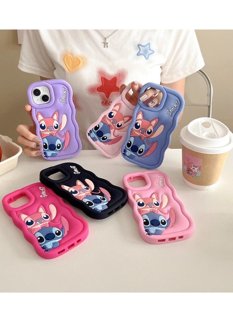 Lilo and Stitch Cartoon 3D Wavy Soft Silicone Phone Case for Oppo F9 (Light Pink)