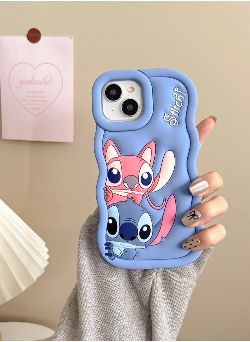 Lilo and Stitch Cartoon 3D Wavy Soft Silicone Phone Case for Oppo F9 (Light Pink)